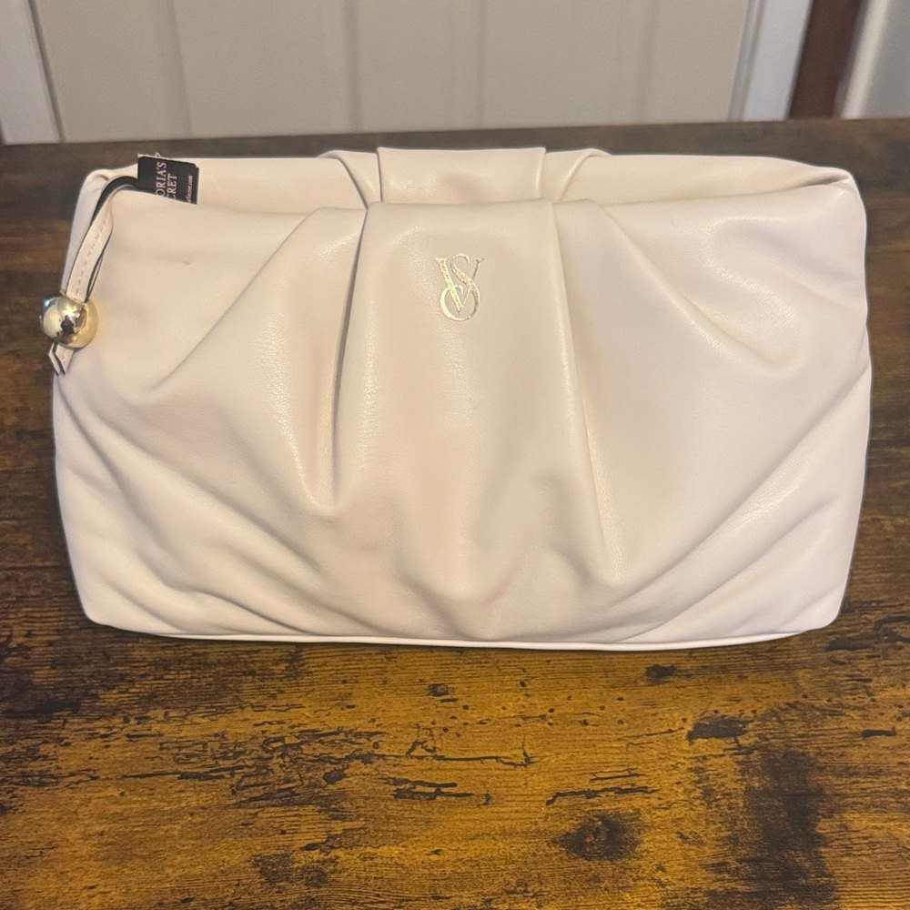 Victoria's Secret Cream Pleated Clutch with Gold Accent